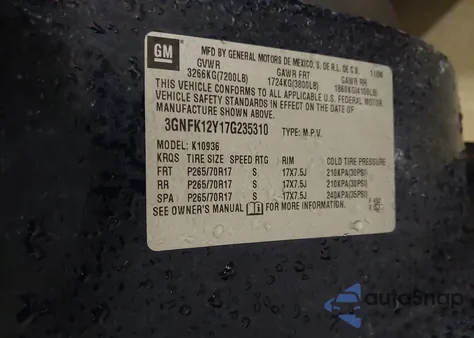 2007 Chevrolet Avalanche 1500 Lt z USA, uszkodzony, nr VIN 3GNFK12Y17G235310